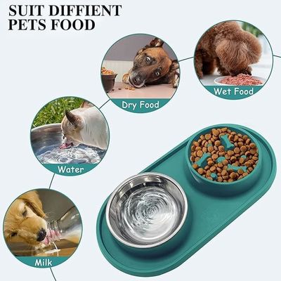 Nicht verschüttete Silikonpolster Doppelschale für Hunde und Katzen Edelstahl-Langfeder