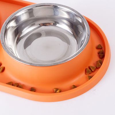 Nicht verschüttete Silikonpolster Doppelschale für Hunde und Katzen Edelstahl-Langfeder