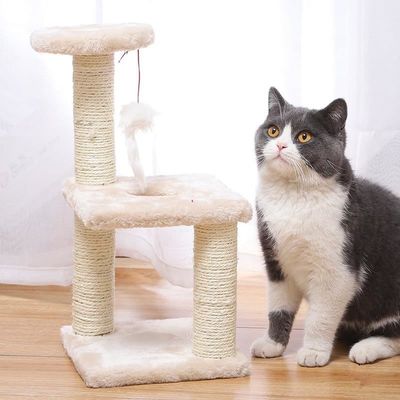 Drei-Säulen-Drei-Schicht-Quadratplatte Katzen-Kratz-Bäume für energische Innenkatschen