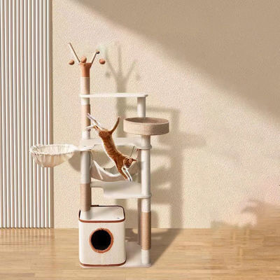 Funktion Spaß spielen 143cm Klassiker Katzenbaum mit Doppelwohnung und Sisal Katze Kratzpfosten