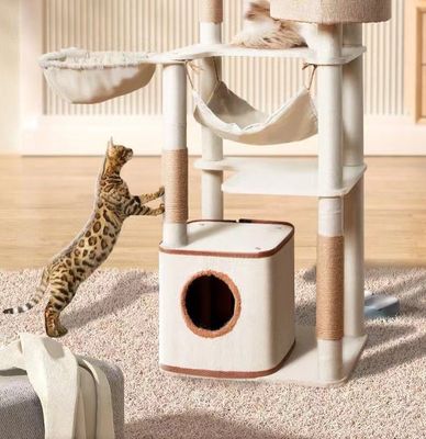 Funktion Spaß spielen 143cm Klassiker Katzenbaum mit Doppelwohnung und Sisal Katze Kratzpfosten