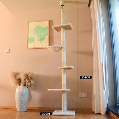 Höhenverstellbarer Katzenturm von Boden bis Decke mit gemütlicher Hängematte und Spaß-Spielfunktion