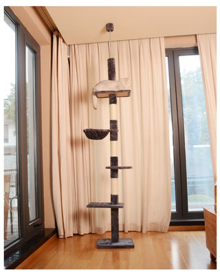 Höhenverstellbarer Katzenturm von Boden bis Decke mit gemütlicher Hängematte und Spaß-Spielfunktion
