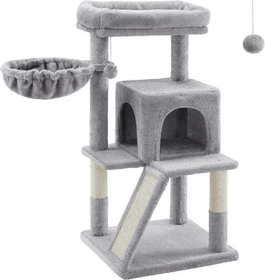 Vorteilhaftes Holz modernes Katzen-Sisal-Kratzer mit weichem Sitzplatz und mehrstufigen Katzen-Turm