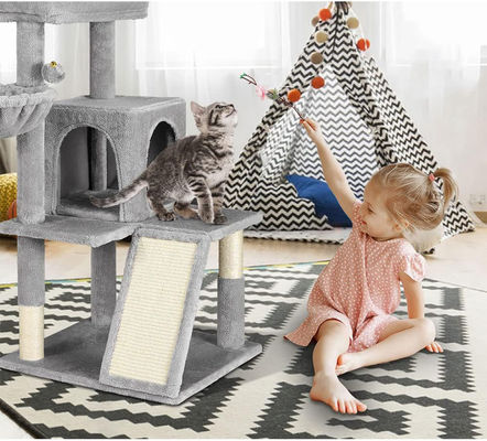 Vorteilhaftes Holz modernes Katzen-Sisal-Kratzer mit weichem Sitzplatz und mehrstufigen Katzen-Turm