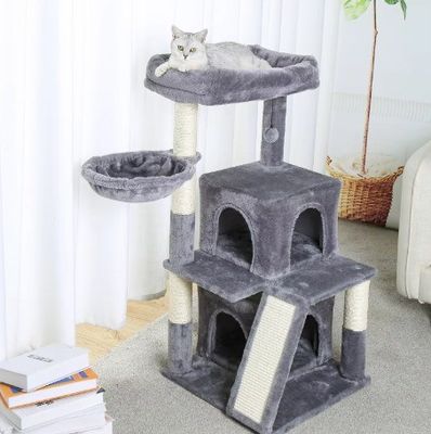 Vorteilhaftes Holz modernes Katzen-Sisal-Kratzer mit weichem Sitzplatz und mehrstufigen Katzen-Turm