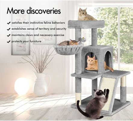 Vorteilhaftes Holz modernes Katzen-Sisal-Kratzer mit weichem Sitzplatz und mehrstufigen Katzen-Turm