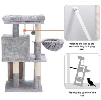 Vorteilhaftes Holz modernes Katzen-Sisal-Kratzer mit weichem Sitzplatz und mehrstufigen Katzen-Turm