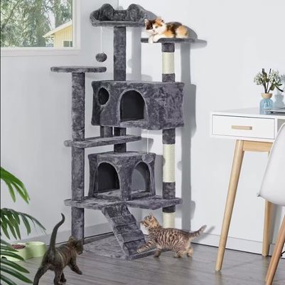 Spaßes Spiel Plüssiges Katzenbaum mit robusten Kratzpfosten und großem Kletterrahmen