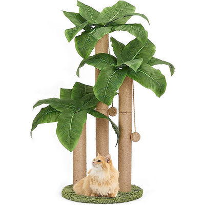 Katzen-Kokospalmen-Kletterrahmen mit natürlichen Sisal-Kratzstangen und Hängebällchen