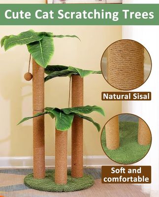 Katzen-Kokospalmen-Kletterrahmen mit natürlichen Sisal-Kratzstangen und Hängebällchen