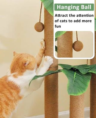 Katzen-Kokospalmen-Kletterrahmen mit natürlichen Sisal-Kratzstangen und Hängebällchen
