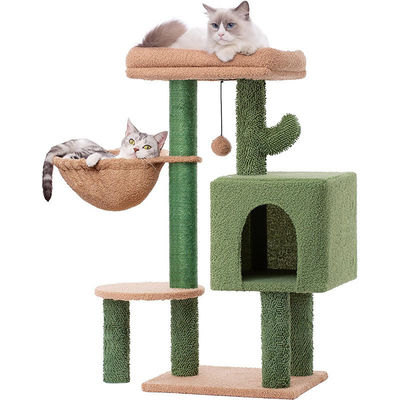 Holzmoderne Katze Sisal Kratzer Kaktus Katzenbaum mit Hängematte und Kratzpfosten