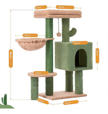 Holzmoderne Katze Sisal Kratzer Kaktus Katzenbaum mit Hängematte und Kratzpfosten