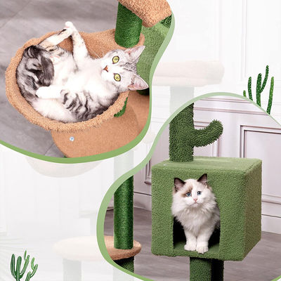 Holzmoderne Katze Sisal Kratzer Kaktus Katzenbaum mit Hängematte und Kratzpfosten
