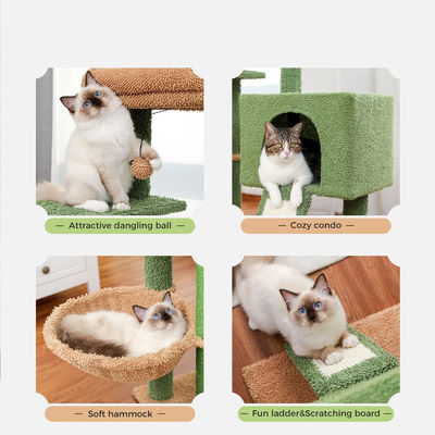 Holzmoderne Katze Sisal Kratzer Kaktus Katzenbaum mit Hängematte und Kratzpfosten