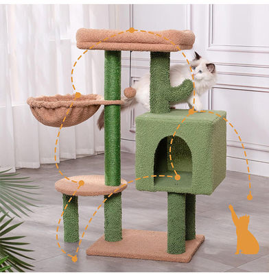 Holzmoderne Katze Sisal Kratzer Kaktus Katzenbaum mit Hängematte und Kratzpfosten