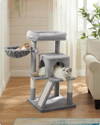 Nachhaltiges hellgraues Katzenbaum mit Spielzeug-Katzenturm Wohnung Katzenhaus und gepolsterte Plüsche Perche