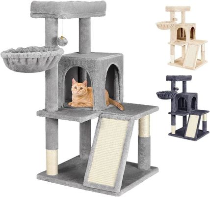Nachhaltiges hellgraues Katzenbaum mit Spielzeug-Katzenturm Wohnung Katzenhaus und gepolsterte Plüsche Perche