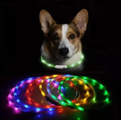 Kundenspezifische Dienstleistung Wasserdichtes USB Wiederaufladbares Silikon LED Hundehalsband