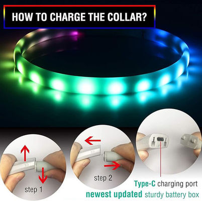 Kundenspezifische Dienstleistung Wasserdichtes USB Wiederaufladbares Silikon LED Hundehalsband