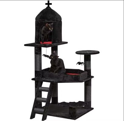 Schwarze Gotische Katze Turm Sarg Bett Eigentumswohnung Kratzpfosten Spinnenspiel Mehrschichtmöbel