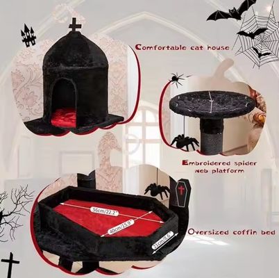 Schwarze Gotische Katze Turm Sarg Bett Eigentumswohnung Kratzpfosten Spinnenspiel Mehrschichtmöbel