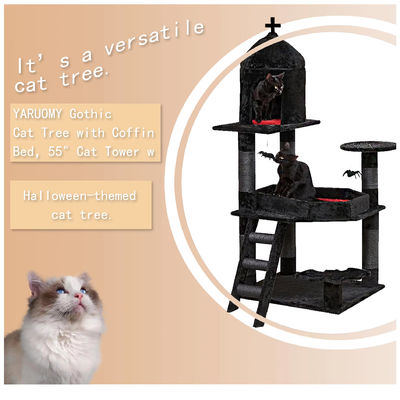 Schwarze Gotische Katze Turm Sarg Bett Eigentumswohnung Kratzpfosten Spinnenspiel Mehrschichtmöbel
