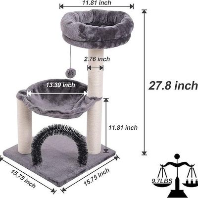 Plush Cat Tower Katzenbaum Kratzer Spielzeug Aktivitätszentrum Graue Katzen Spielzeit Notwendig