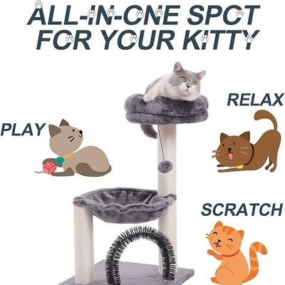 Plush Cat Tower Katzenbaum Kratzer Spielzeug Aktivitätszentrum Graue Katzen Spielzeit Notwendig