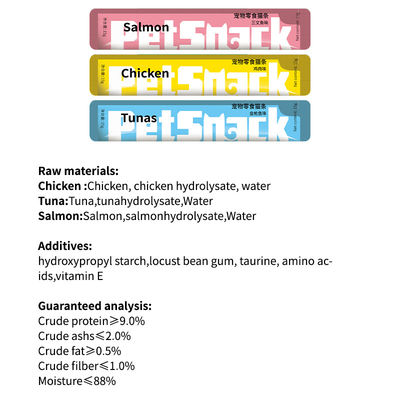 55% Fleischgehalt Katzenfeuchtiges Futter Alle Lebensstadien Lachs Katze Leckerbissen Stick Futter in der Tasche