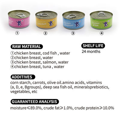 Warme Konserven für Katzen 85g Weißfleisch, Lachs, Hühnchen und Katzen