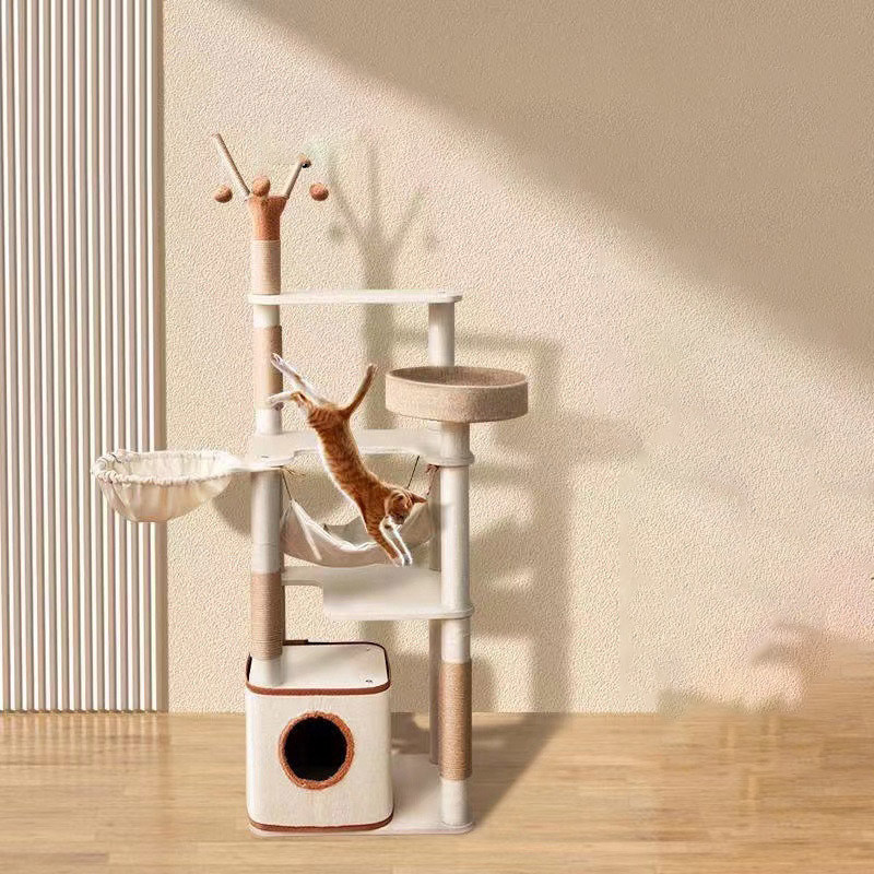 Funktion Spaß spielen 143cm Klassiker Katzenbaum mit Doppelwohnung und Sisal Katze Kratzpfosten