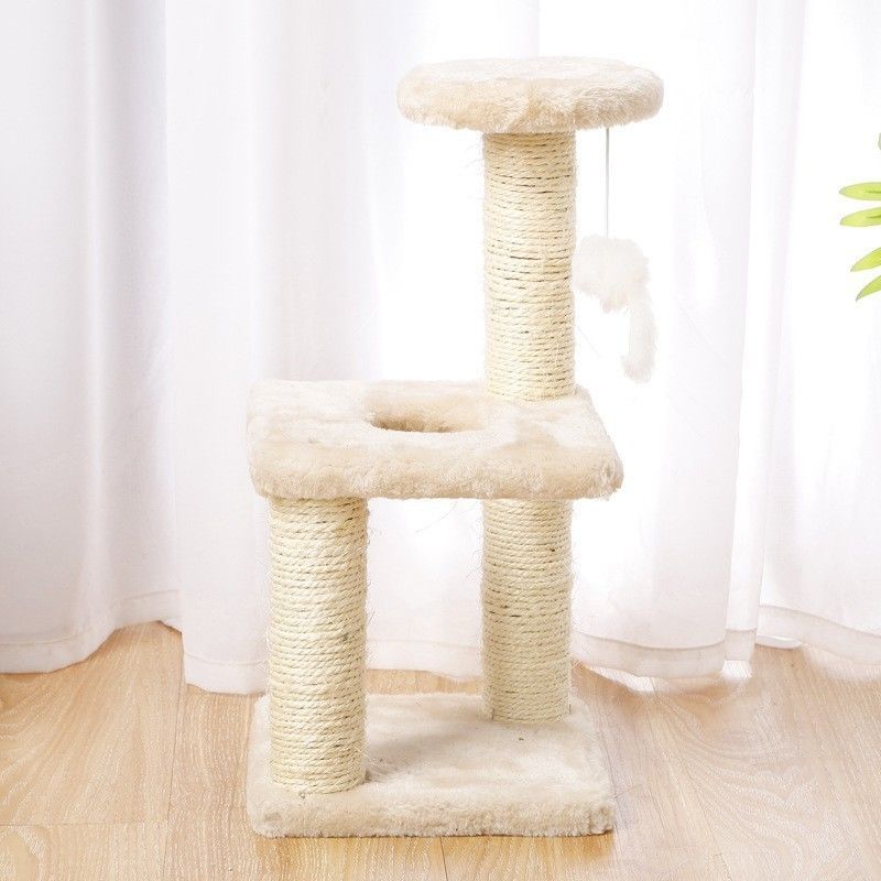 ODM-Design Katzenmöbel Beige-Sprengbrett Kletterbaum mit Sisal-Säule und Plush-Hängematte