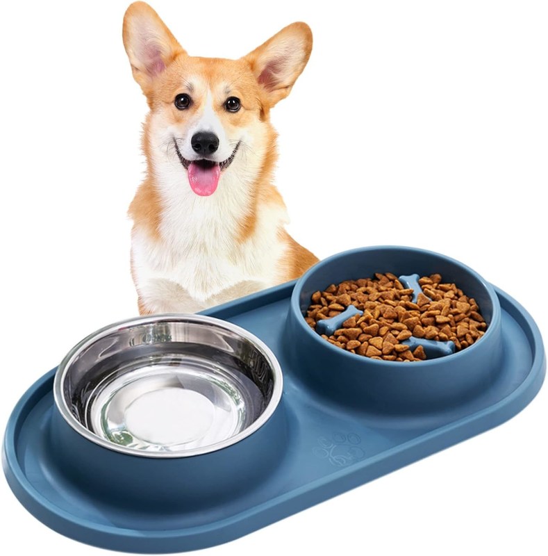 Blaue Hundeschüssel Langsamer Fütterung Pet Schüssel mit Silikonmatte ohne Schock gesunde Design Schüssel