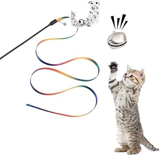 Interaktives Katzenspielzeug Klassiker Regenbogenseil Katzen Teaser Stick für Katze und Kätzchen Übung