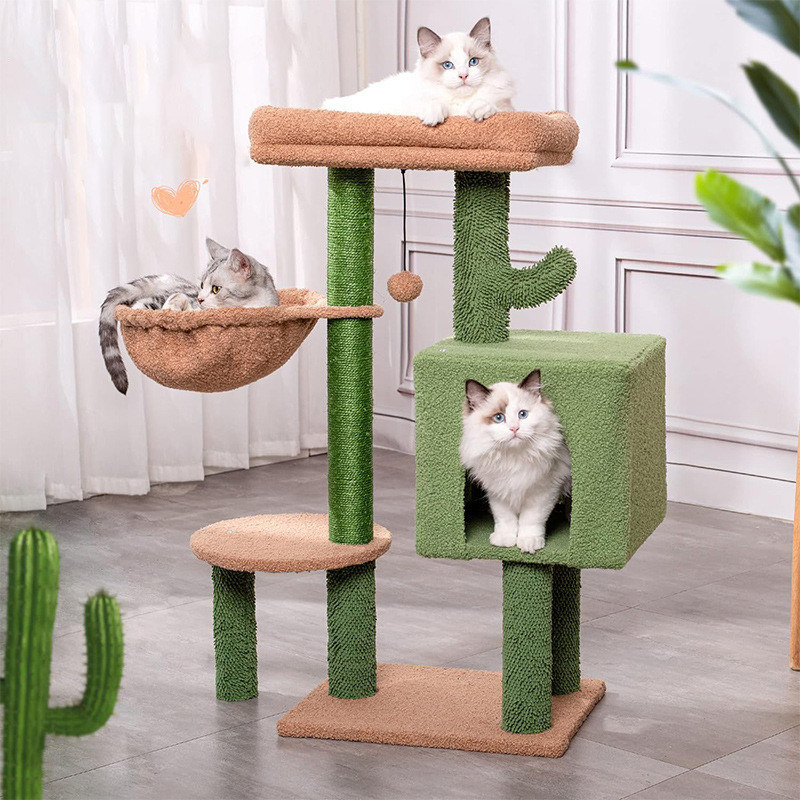 Nachhaltiger Kaktus Katzenbaum 30 Zoll hoher mehrstufiger Katzenturm für Spaß und Katzenwohnung