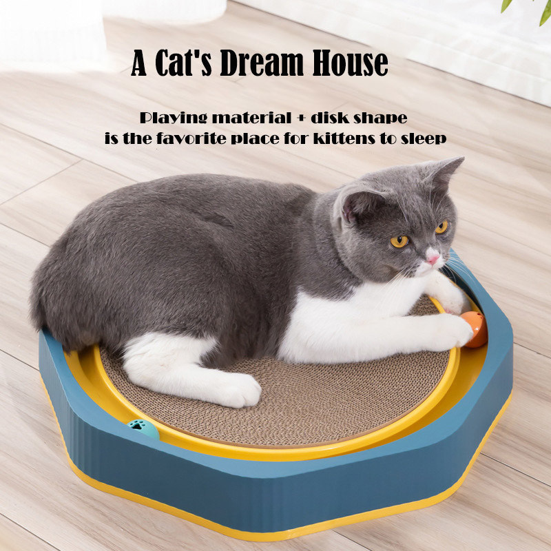 Holz Katzenkratzer Karton oval gewölbter Kratzer Wohnzimmerbett Dauerhaftes Katzen-Training-Spielzeug