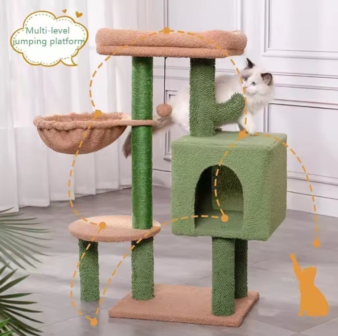 Katzenkratzer Haus Spielzeug Kleines grünes Katzenbaum Kaktus Kätzchenkratzer für Innenkatzen