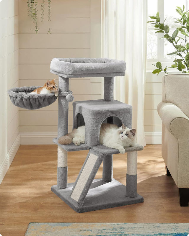 Nachhaltiges hellgraues Katzenbaum mit Spielzeug-Katzenturm Wohnung Katzenhaus und gepolsterte Plüsche Perche
