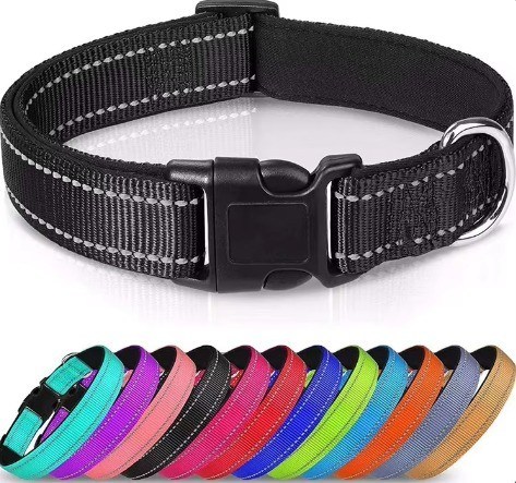 Personalisiertes reflektierendes Neopren-Nylon-Hundehalsband mit verstellbarer Passform und Felldekoration