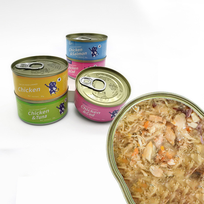 Warme Konserven für Katzen 85g Weißfleisch, Lachs, Hühnchen und Katzen