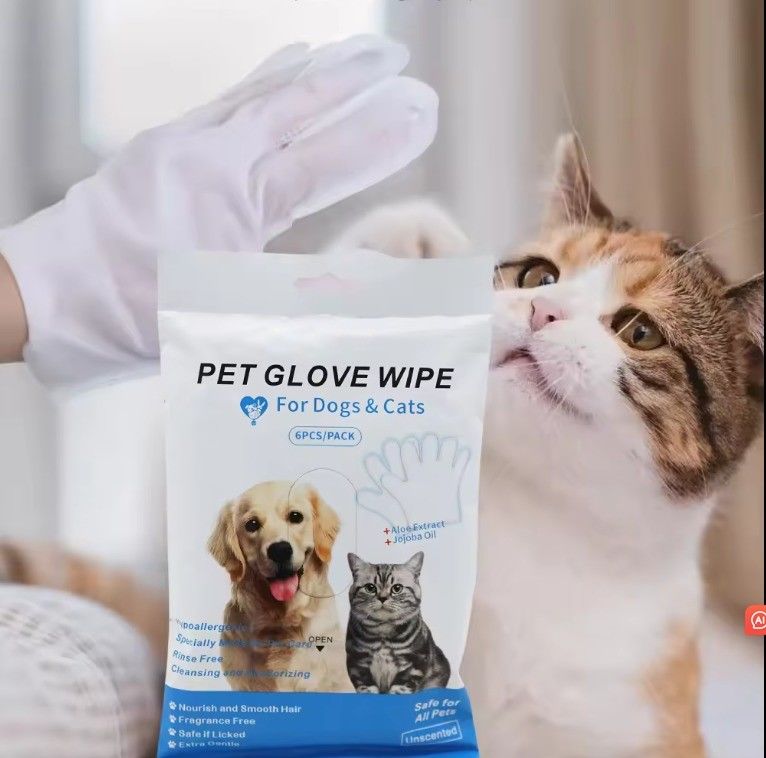 Nicht gewebte Blaue Packung Reinigung Einweg-Haustierpflege Handschuhe Nasstücher für Hunde Katzen